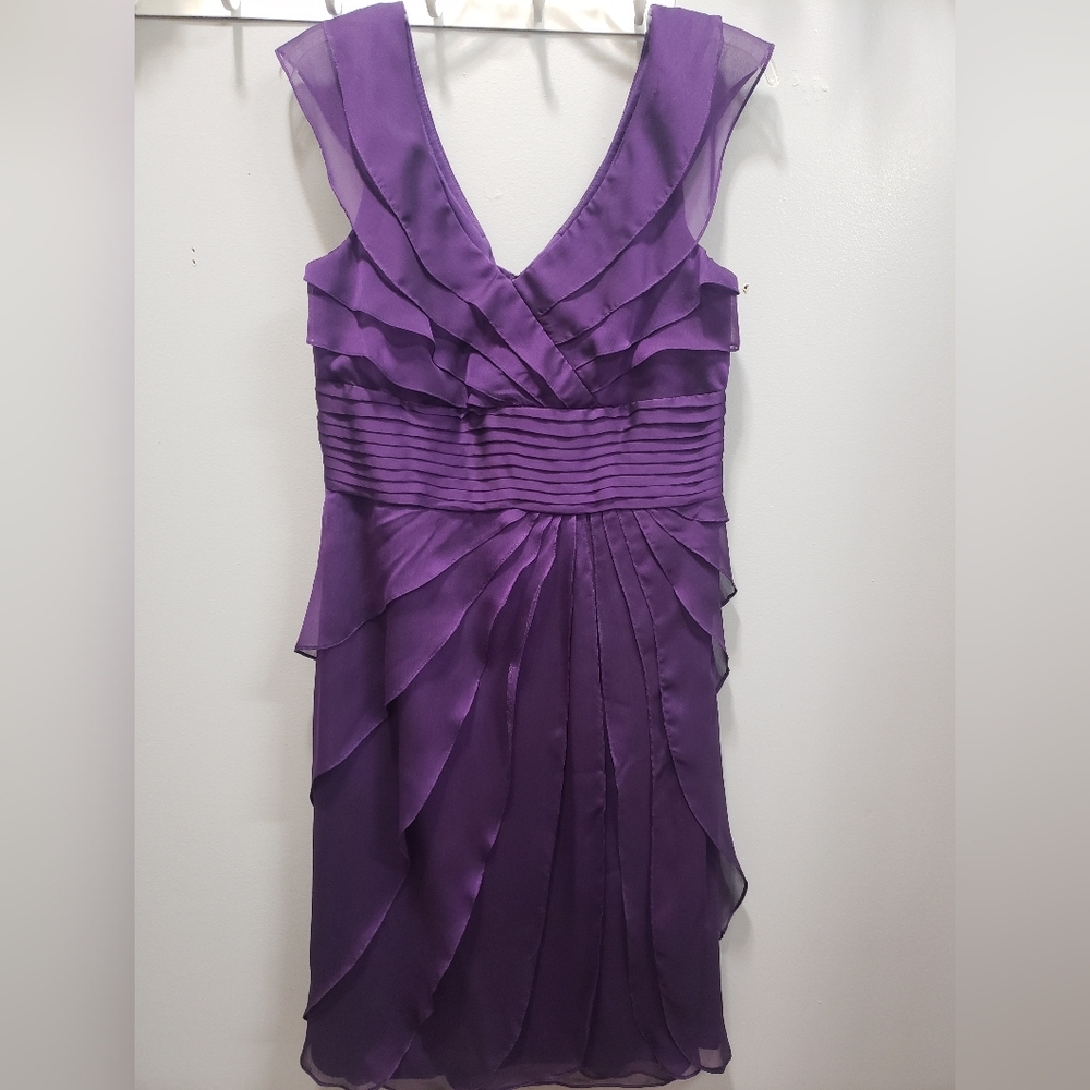 Adrianna Papell Occasions Deep Purple Sleeveless Flutter Sleeve Dress, Size 10